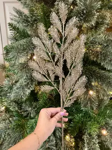 24 Inch Champagne Glitter Sequin Peacock Fern Spray