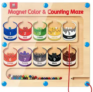Wooden Ice Cream Counting Toy Set - Color & Number Matching Maze, Montessori Math Learning Game for Toddlers Educational Gift watercolor paint Colorful