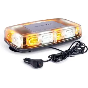 Xprite Upgraded 12" 72LED Rooftop Mini Strobe Lights, Emergency Safety Flashing Beacon Light Bar with Magnetic Base for 12V-24V Construction Vehicles, Trucks, Snow Plow, Postal Car (Mix White/Amber)