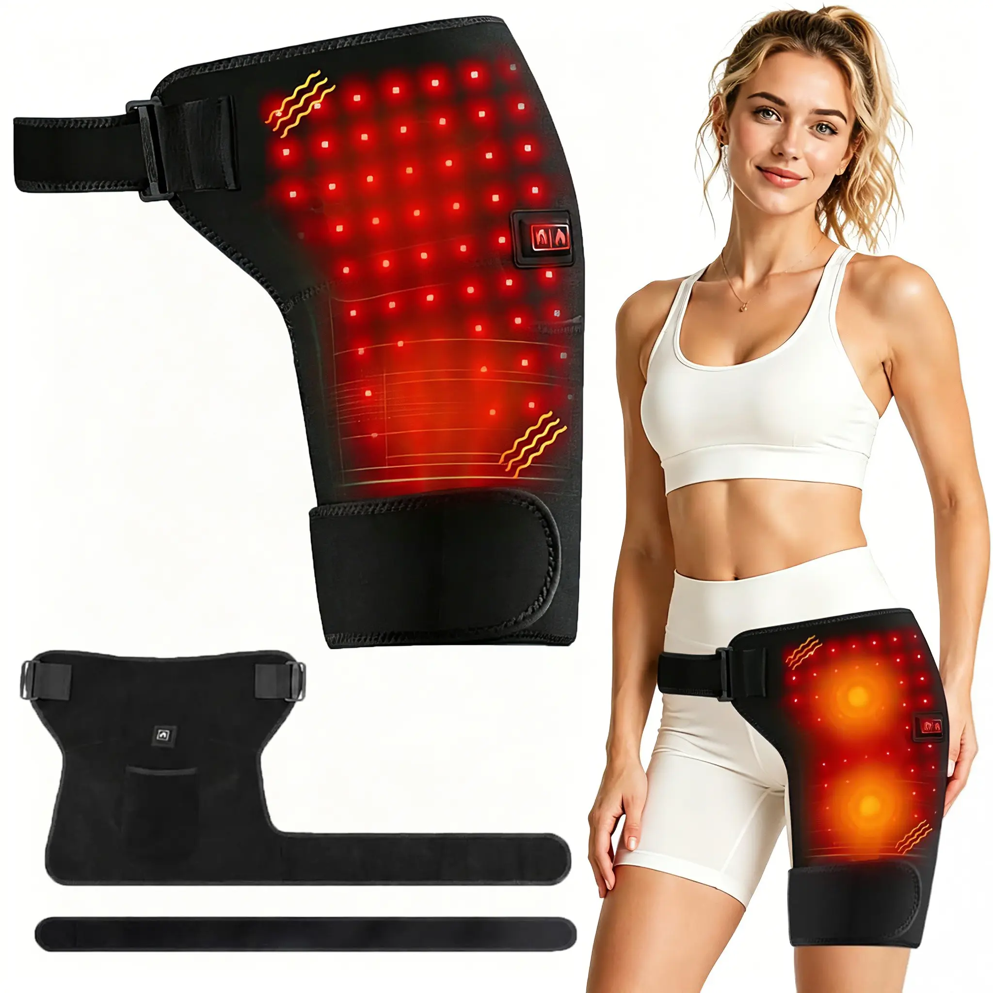 Red Light Heated Thermal Warm Massage Wrap Belt for Hip Thighs, Electric Hip Wearable Heating Pad Strap with 3 Heat Levels & 3 Vibration Modes, Best Gift for Family, Portable Heating Pad