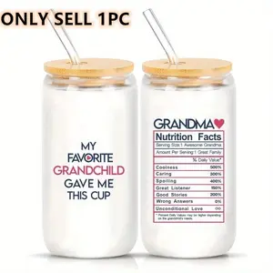 1pc 16oz Glass Cup Set with Straw & Brush, Perfect Gift for Grandma, Ideal for Coke, Coffee, Milk Tea, Grandma's Birthday Present