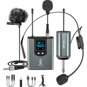 Microphone System Headset/Stand/Lavalier Mic with Rechargeable Bodypack Transmitter Receiver for PA Speaker, Camera, Recording, Teaching, Church (1T1R-Steel)