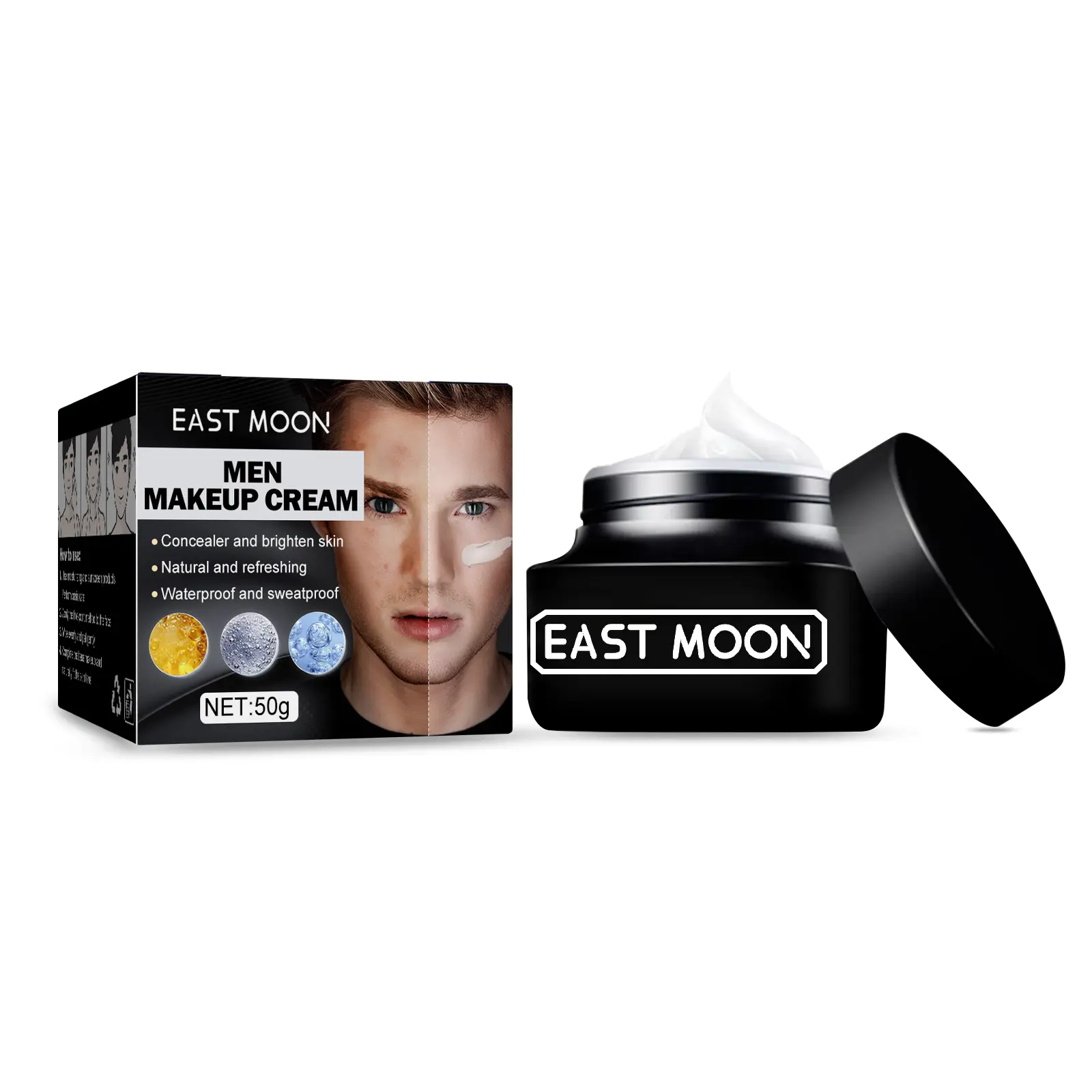 Men's Tone Up Cream, Moisturizing Lightweight Concealer with Light Coverage for Acne & Blemishes, Waterproof & Sweatproof Face Moisturizer, 50g, Water Proof