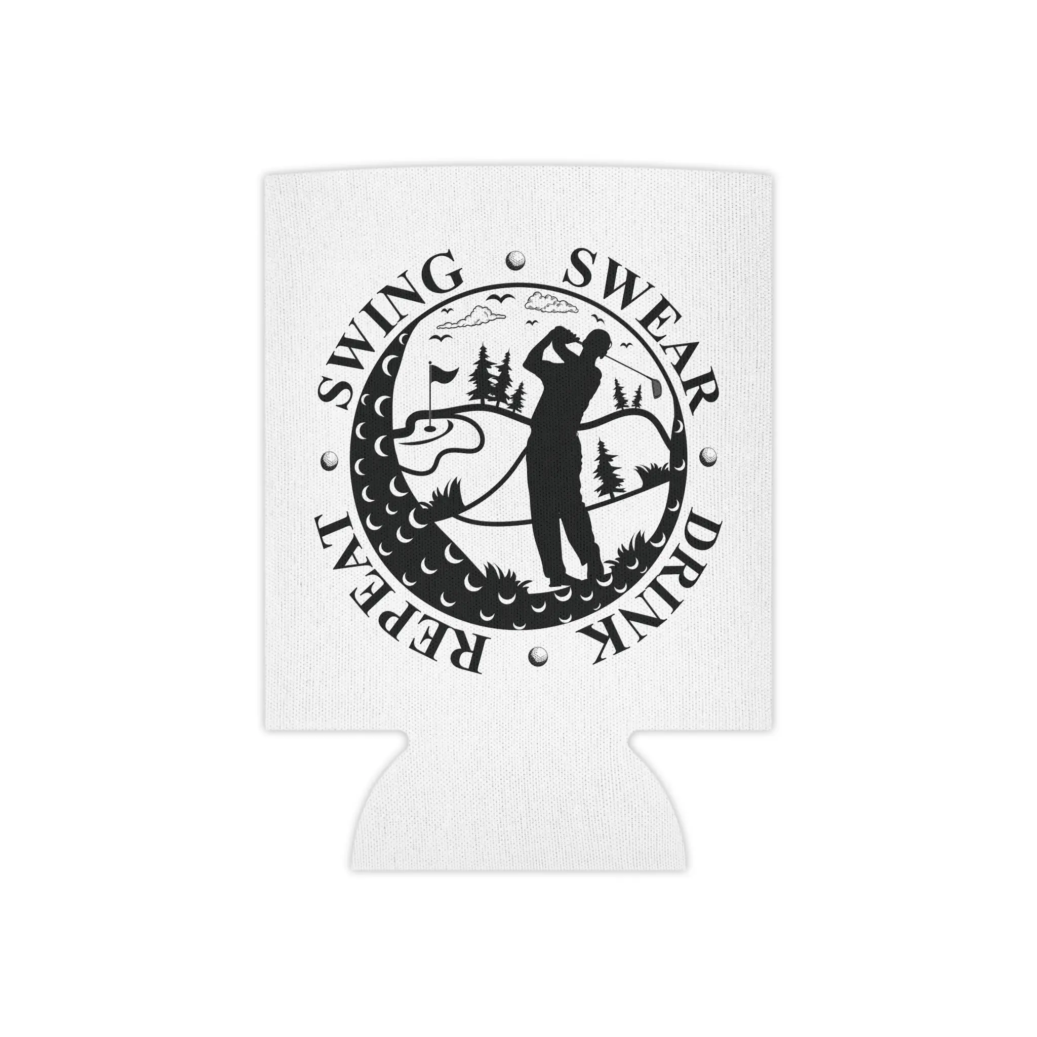 Lightweight Regular Can Cooler - Swing Swear Drink Repeat Design, Golfer Silhouette Koozie