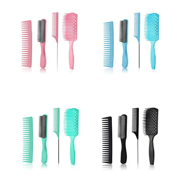 4 Pieces Air Cushion Hair Comb Set, Big Bend Detangling Anti Static Hairdressing Comb For Hair Cutting And Daily Styling