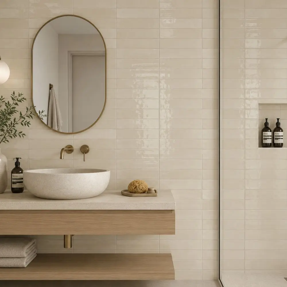 Solenne Cream 2x9 Porcelain Tile Glossy Sample