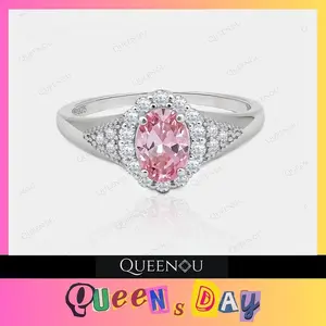 ��943��QUEENOU Elegant and Sparkling Cherry Blossom Pink 1CT Cubic Zirconia Ring