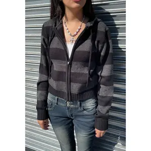 Stripe Zip-Front Hoodie Sweater Jacket