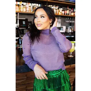 Mock Neck Mesh Top, Purple Shimmer