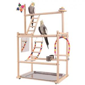Large Log Parrot Stand Bird Toy Mirror Climbing Frame Ladder Swing Ring Windmill Puzzle Chew Wheel