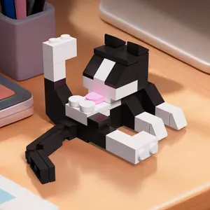 Creative Mini Cow Cat & Black Cat Building Blocks Set - 3D STEM DIY Kawaii Animal Bricks, Mini Gifts, Unique Toys, Unisex Birthday/Christmas Memorial Day Gift for Kids & Adults, Home Office Desk Pet Decor