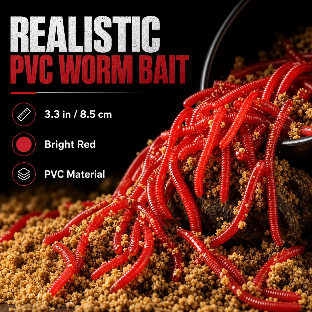 100PCS/3.3inch Fishing Soft Lure Trout Worm Earthworm Bait Lifelike Fake Redworm Grub Worm Soft Fishing Lure Baits