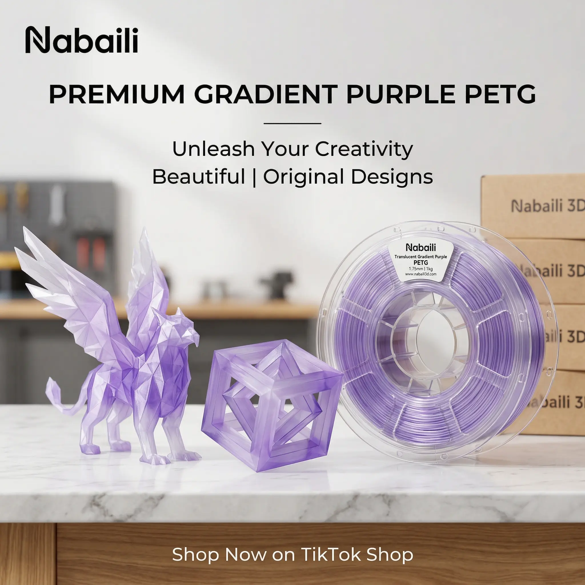 Nabaili BASIC PETG 3D Printer Filament, Transparent Purple, Premium USA 3D Printing Material with Original Designs #SJPT