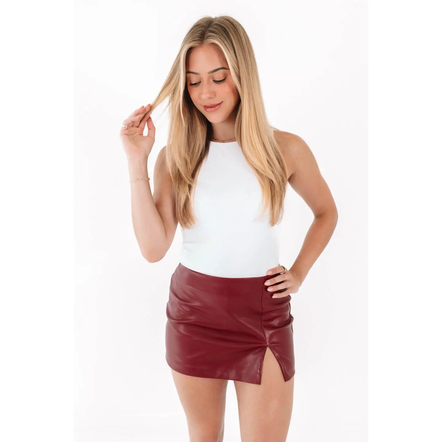 Student Section Leather Skort - Scarlet