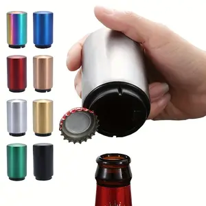 Magnet Automatic Beer Bottle Opener - Stainless Steel Push Down Opener for Wine, Soda, and Beer - Kitchen Accessory for Creative Cooking