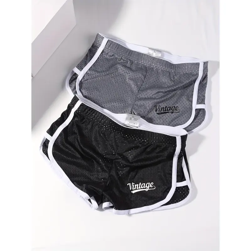 Men's 2-Piece Loose-Fit Breathable Fitness Shorts - Ice Slinky Fiber Mesh, Low-Rise Flat-Leg, 84% Nylon/16% Elastane, Soft Stretch, Sporty Sports Shorts, Machine Washable for Gym & Casual Wear, Navy, Light Grey
