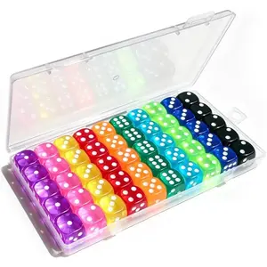 50 Pieces 14mm Standard 6 Sided Colored Dice Set with Plastic Storage Box for Board Games Teaching Math Party Games