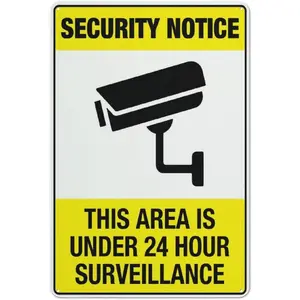 Security Notice This Area Is Under 24 Hour Surveillance Sign 12 X 8 Inches Aluminum Sign Reflective - Uv Protected, Waterproof, Weatherproof And Fade Resistant - 4Pre-Drilled Holes