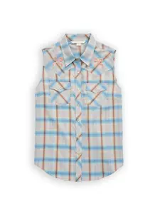 Women's Ely Plaid with Bow Embroidery Sleeveless Shirt