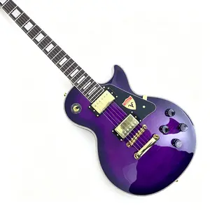LP Purple Burst Guitar with Dual Humbuckers, Flame maple top,Solid body, rosewood fretboard,Gold Hardware, 6 String, Beginner & Pro Musical Instrument