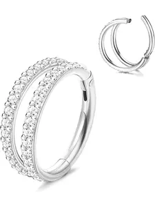 16G Septum Clicker Nose Rings 316L Surgical Steel Nose Hoop Double Open Stacked Helix Rook Conch Cartilage Daith Tragus Earrings Conch Piercing Jewelry