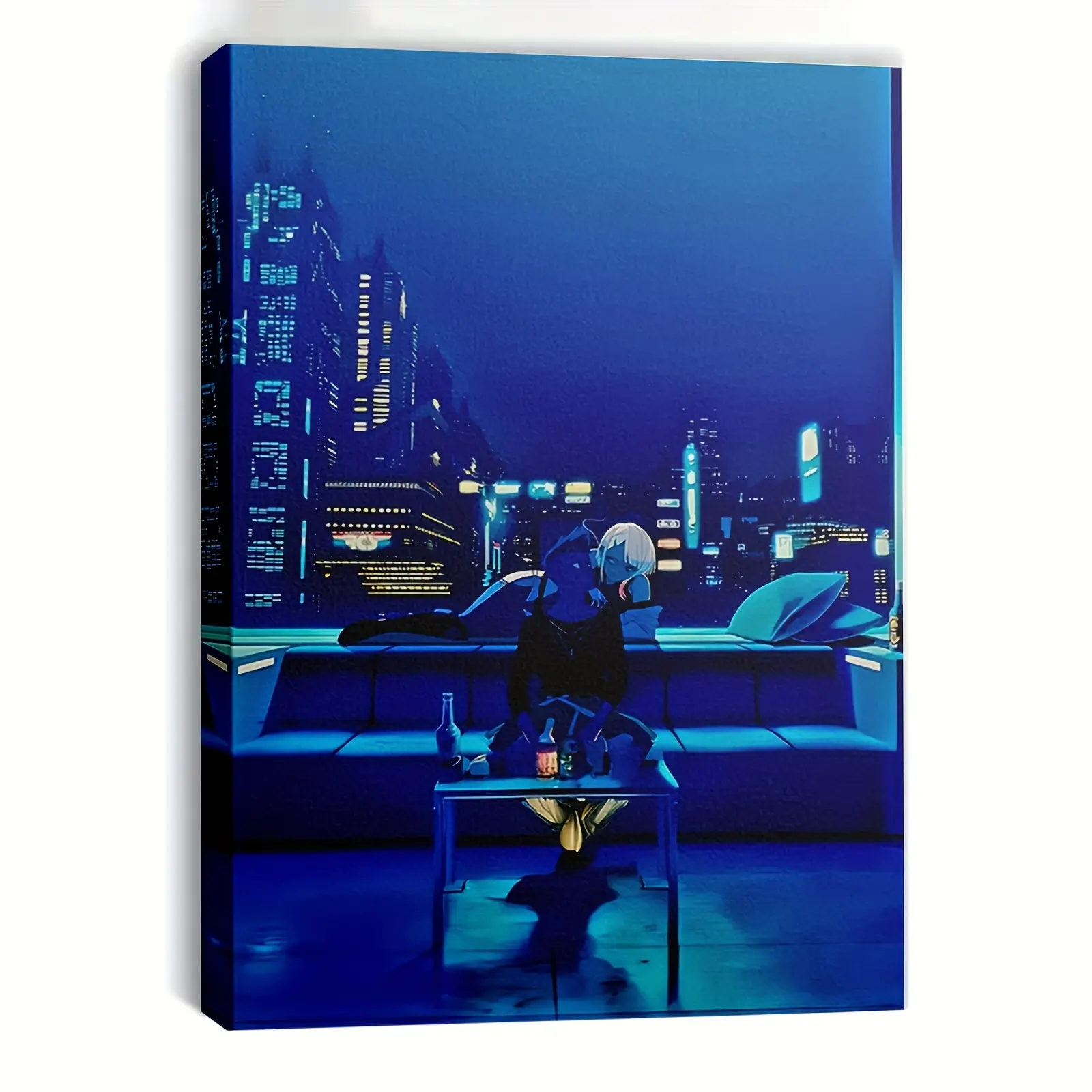 1pc Framed Cyberpunk Edgerunners Anime Scene Canvas Wall Art - Framed Print for Bedroom Decor, Bathroom Decor Ideas, Home Accents