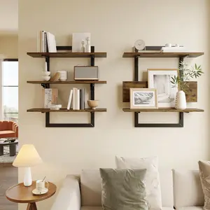 Wall Mounted Wooden Storage Shelf Display Stand Foldable Design Strong Load-bearing Smooth Edge Easy Assembly Floating Shelves Organizer Decor Frames Metal