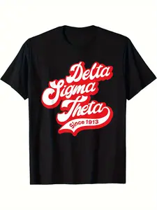 Men's Delta Sigma Theta Sorority 1913 HBCU Vintage Graphic T-Shirt - 100% Cotton Soft Breathable Black Tee with Red & White Lettering, Casual & Sports Wear, Halloween Christmas Gift, Allseason Apparel, Classic Crew Neck, Durablebreathable Fabric