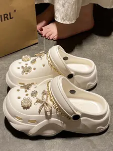 Summer New Lightweight Comfortable Open-Toe Holey Shoes, Eva Thick Sole Height-Boosting Outdoor Beach Garden Sandals, Slippers
