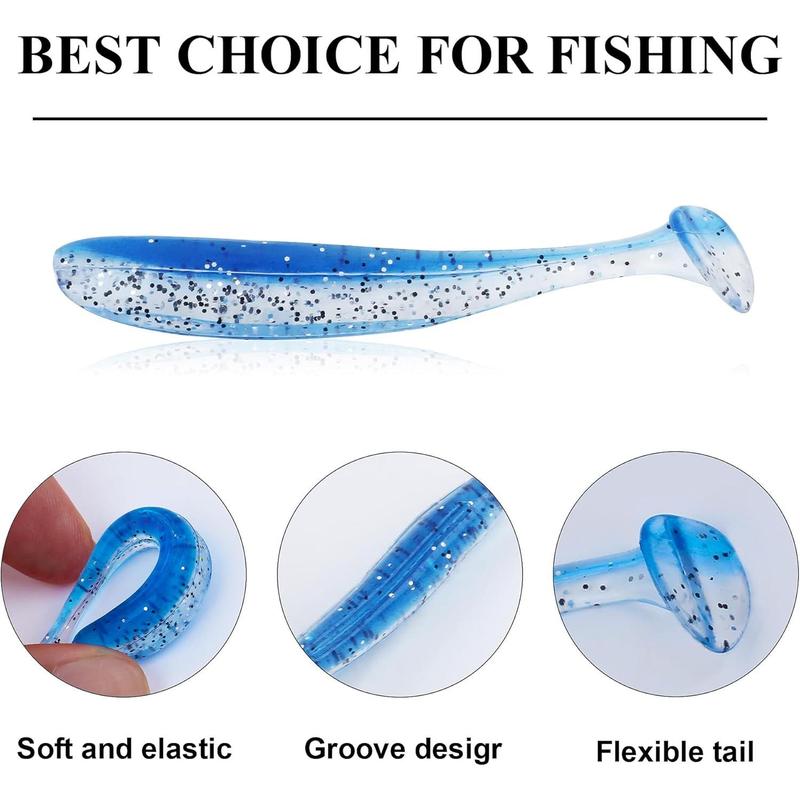 Soft Fishing Lures,40pcs Fishing Soft Plastic Lures and 5-Piece Duck Feet New Style.Paddle Tail Swimbaits Soft Plastic Lures Kit for Bass Trout Walleye Crappie