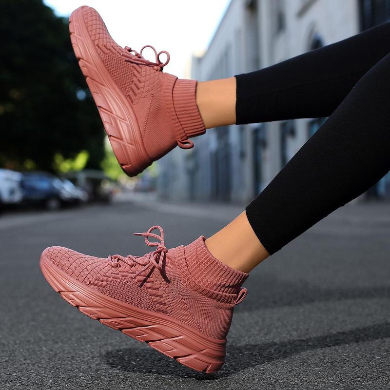 Women's Slip-On Walking Shoes - Fashionable Sports Sneakers with Lightweight Non-Slip Soles for Casual Travel & Work, Knitted Design & Platform Sole