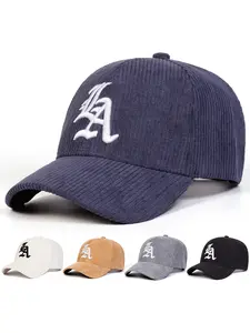 Unisex Corduroy La Baseball Cap, Adjustable Outdoor Sun Protection Hat, Casual Fitted Design for Spring & Fall Travel