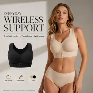 【Postural correction】Women’s Beige Wireless Bra, Soft Breathable Non-removable Moulded Cups, Yoga Fitness Sportswear for Gym & Daily Training