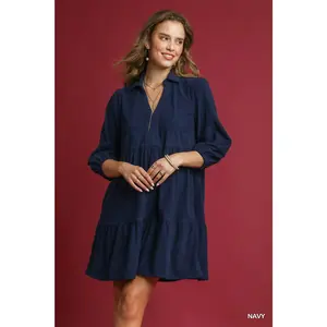 Umgee Tiered Corduroy Mini Dress with Balloon Sleeves