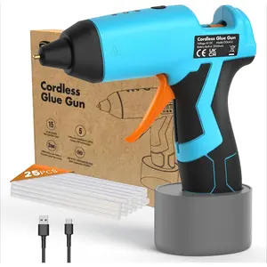 Cordless Hot Glue Gun, 15s Fast Preheating with 2Ah Built-in Battery Hot Melt Glue Gun, Smart Power-Off, Kit with 25 Pcs Premium Mini Glue Sticks and USB-C Charging Port
