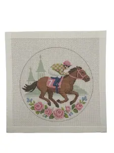 Lucky Lizzy Horse with Jockey (6 inch round) Needlepoint Canvas