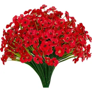 15 Bundles Artificial Flowers UV Resistant Outdoor Plants No Fade Faux Plastic Shrubs Fake Silk Flowers Window Box Garden Porch Home Decoration(Red)