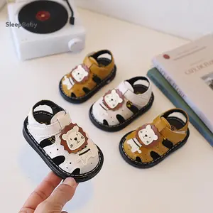Infant Baby Boy Girl Sandals Flat Cartoon Lion Decor Hollow Out Soft Sole Non-slip Breathable First Walking Shoes