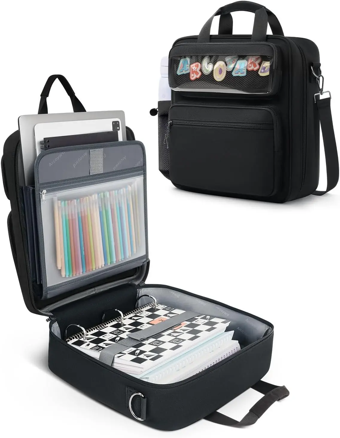Zipper Binder 3 Ring with Ita Window, 3 Inch Binder with Zipper D-Ring Fits 14 in Laptop, 3-in-1 /Backpack/Handle 600 Sheets Capacity for School & Office  Black