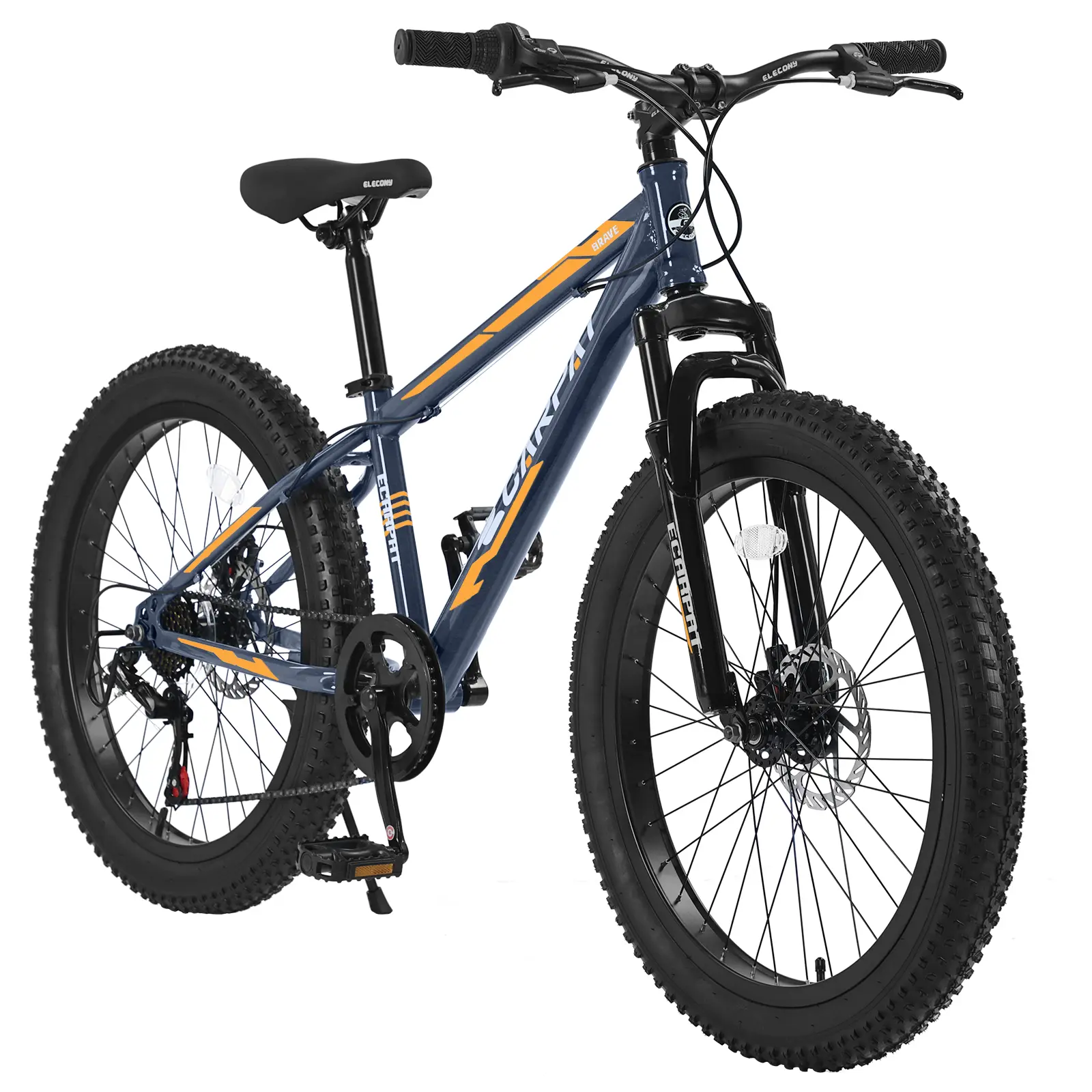 [Bellemave]24 Inch Fat Tire Bike Adult/Youth Full Shimano 7 Speeds Mountain Bike, Dual Disc Brake, High-Carbon Steel Frame, Front Suspension, Mountain Trail Bike, Urban Commuter City Bicycle