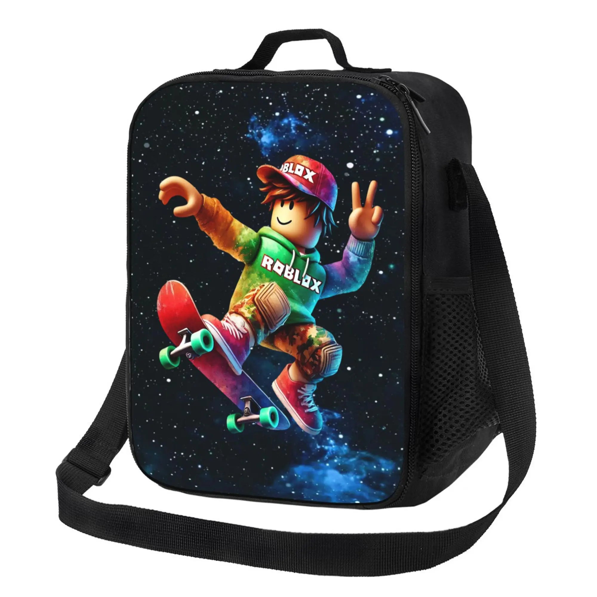 Cartoon Lunch Bag Gamer Insulated Video Game Adjustable Reusable Portable for School Picnic Hiking Beach