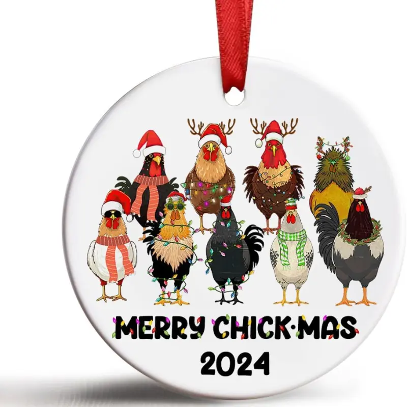 Farmhouse Chicken Christmas Ornaments 2024, Rooster Merry Christmas, Holiday Farm Themed Decoration