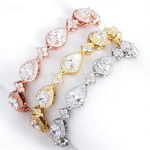 Top Bling Big Water Drop Rose Gold Color Tennis Moissanite Bracelet for Women Trendy Party Wedding Jewelry