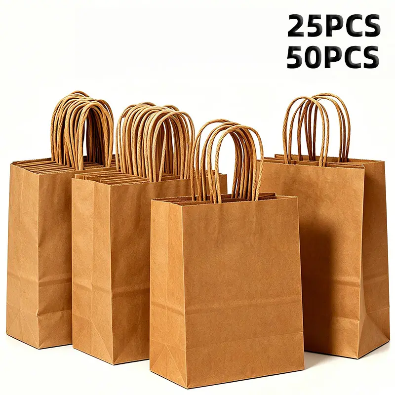 50pcs Rustic Brown Plain Kraft Paper Bags - Practical Office Stationery, Retail Handy Addition for Business Book Storage, DIY Crafts, Kraft Paper Gifts & Wrapping