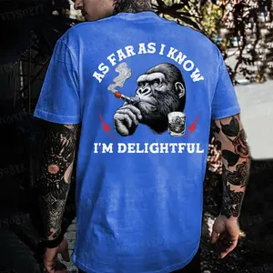 Monkeysober 100% Cotton Men's Suitable For All Seasons As Far As I Know I'm Delightful Monkey Fun Optimistic And Comfortable Cotton Men's T-shirt