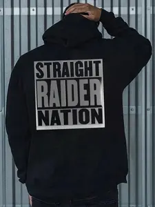 Raider Nation Rugby Theme Hoodie, Casual Fitted Long Sleeve Graphic Sweatshirt for Home Comfort, Perfect for Fall & Winter, Ideal for Sports Culture