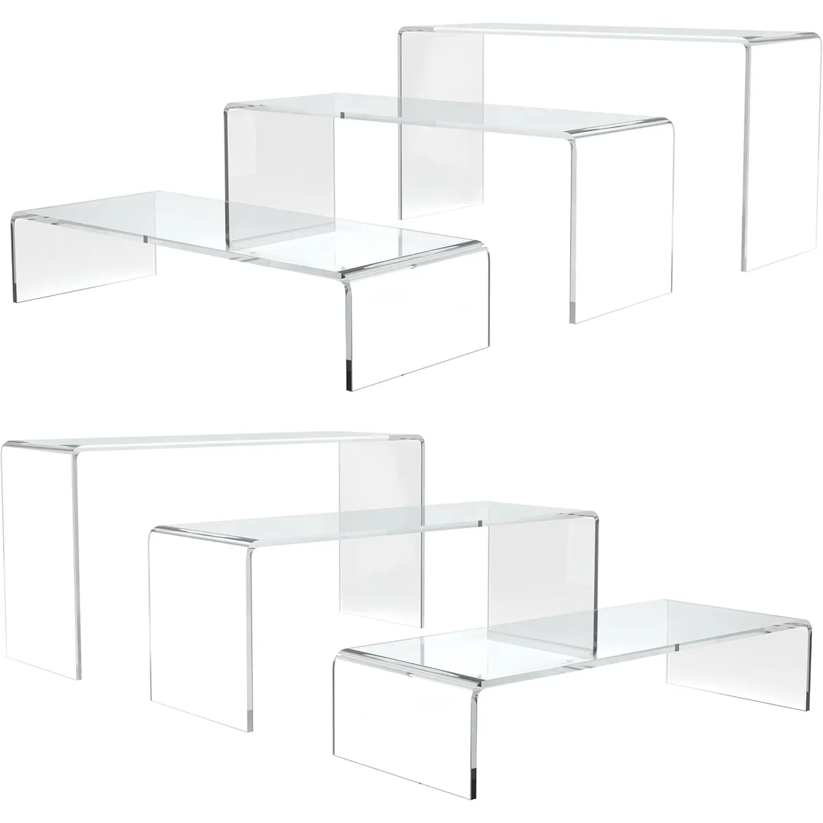 6pcs Acrylic Risers for Display, 2 Sets of Plastic Risers Stand for Display, 9" Clear Shelf Risers for Dessert, Food, Figure, Cupcake and Perfume