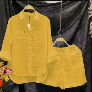 2026 Shorts Two Piece Sets Tracksuit Summer Casual Home 2 Piece Set For Women Fashion White Long Sleeve Shirt