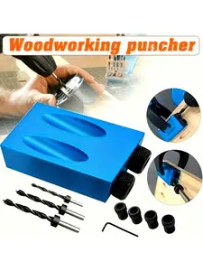 15 Piece Pocket Hole Jig Kit 15 Degree - Aluminum Diagonal Hole Positioner with Drill Bits, Corner Punch Locator for Woodworking Joinery Carpentry, Blue Tool Set