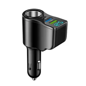 New 66w 4-In-1 Fast Car Charger, LED Digital Display, Dual USB & Type-C PD, 12V Universal Vehicle Power Adapter, Cigarette Lighter Splitter, Multifunctional Charger